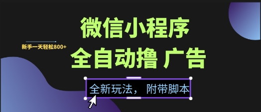 微信小程序全自动撸广告项目，彻底解决没流量的问题，新手一天8张+【揭秘】-点格网络