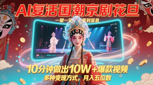 AI复活国潮京剧花旦，一颦一笑美到窒息，10分钟做出10W+爆款视频，多种变现方式，月入五位数-点格网络