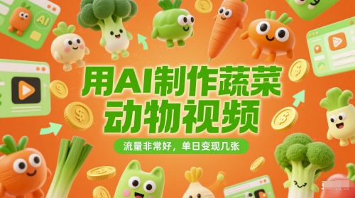 用AI制作蔬菜动物视频，流量非常好，单日变现几张-点格网络