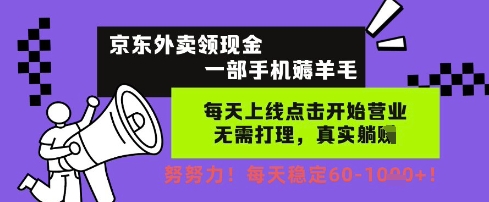 京东外卖领现金，一部手机薅羊毛，每天上线动动手指，无需打理，每天保底60+，每天就是如此轻松【揭秘】-点格网络