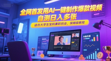 全网首发用AI一键制作爆款视频，自测日入多张，适合大学生宝妈兼职创业，保姆级教程-点格网络