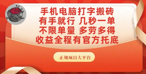 手机电脑打字搬砖，副业可发展主业来做蓝海项目，有手就行，几秒一单，不限单量，多劳多得【揭秘】-点格网络