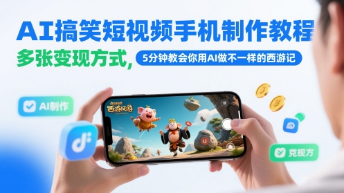 AI搞笑短视频手机制作教程，多张变现方式，5分钟教会你用AI做不一样的西游记-点格网络